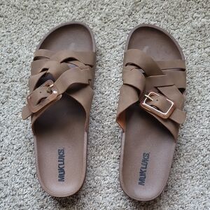 Braided buckle slide sandals